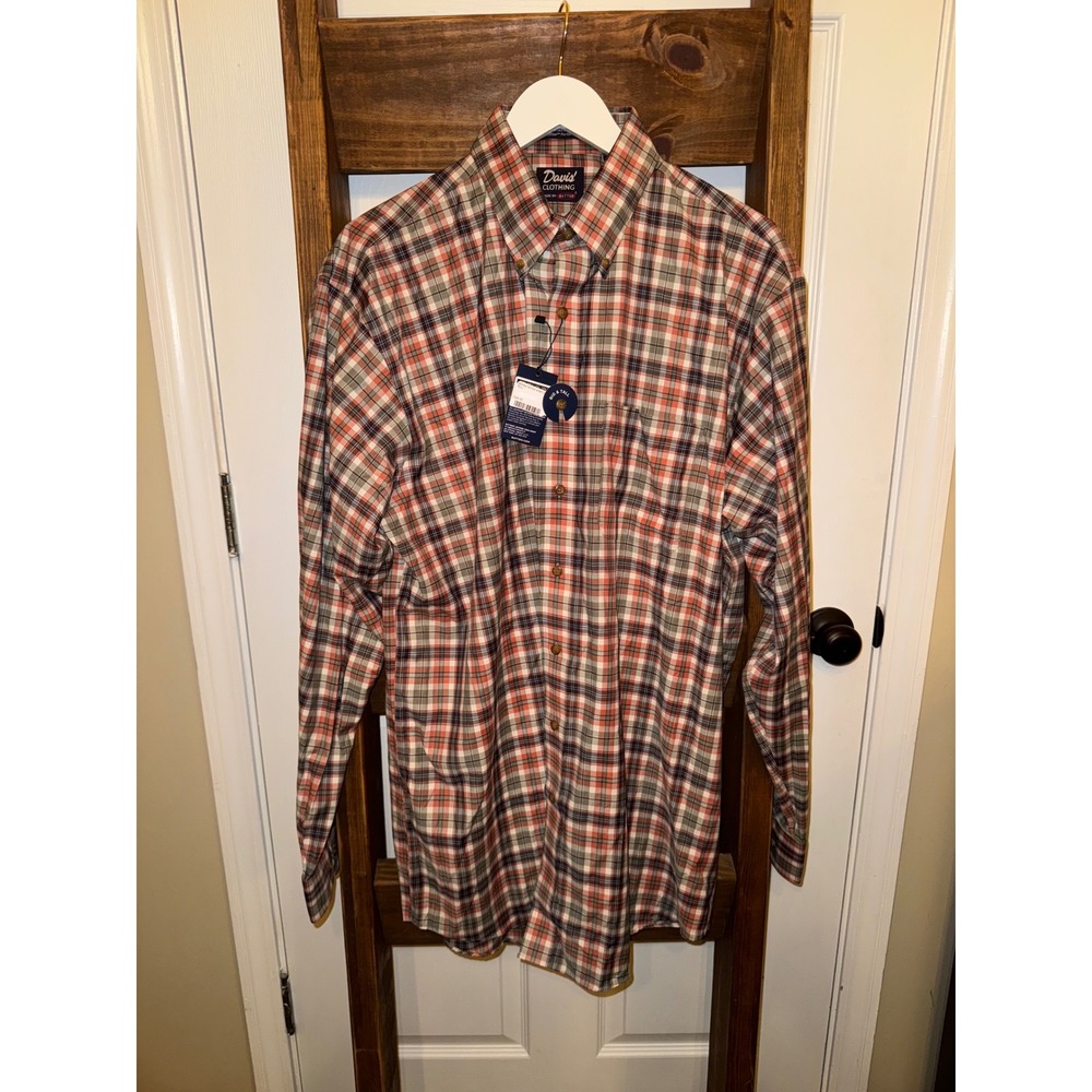 Davis Clothing Mens Long Sleeve Plaid Button Down Shirt Big Tall LT Orange Green